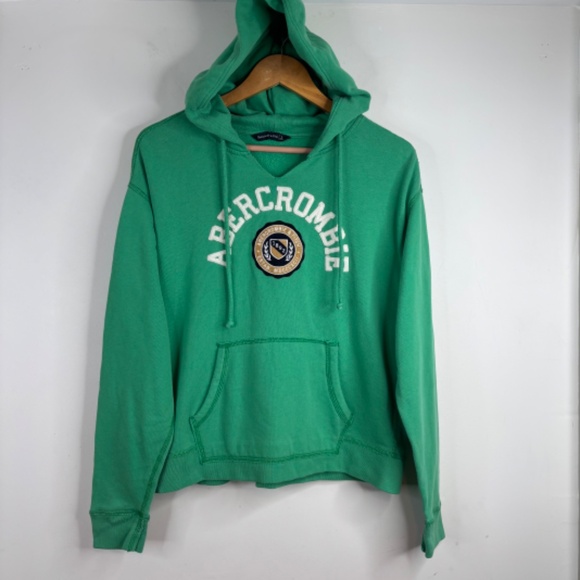 Abercrombie Hoodie L Spellout Y2K  Logo Embroidered Graphic Kelly Green Lounge - Picture 1 of 10